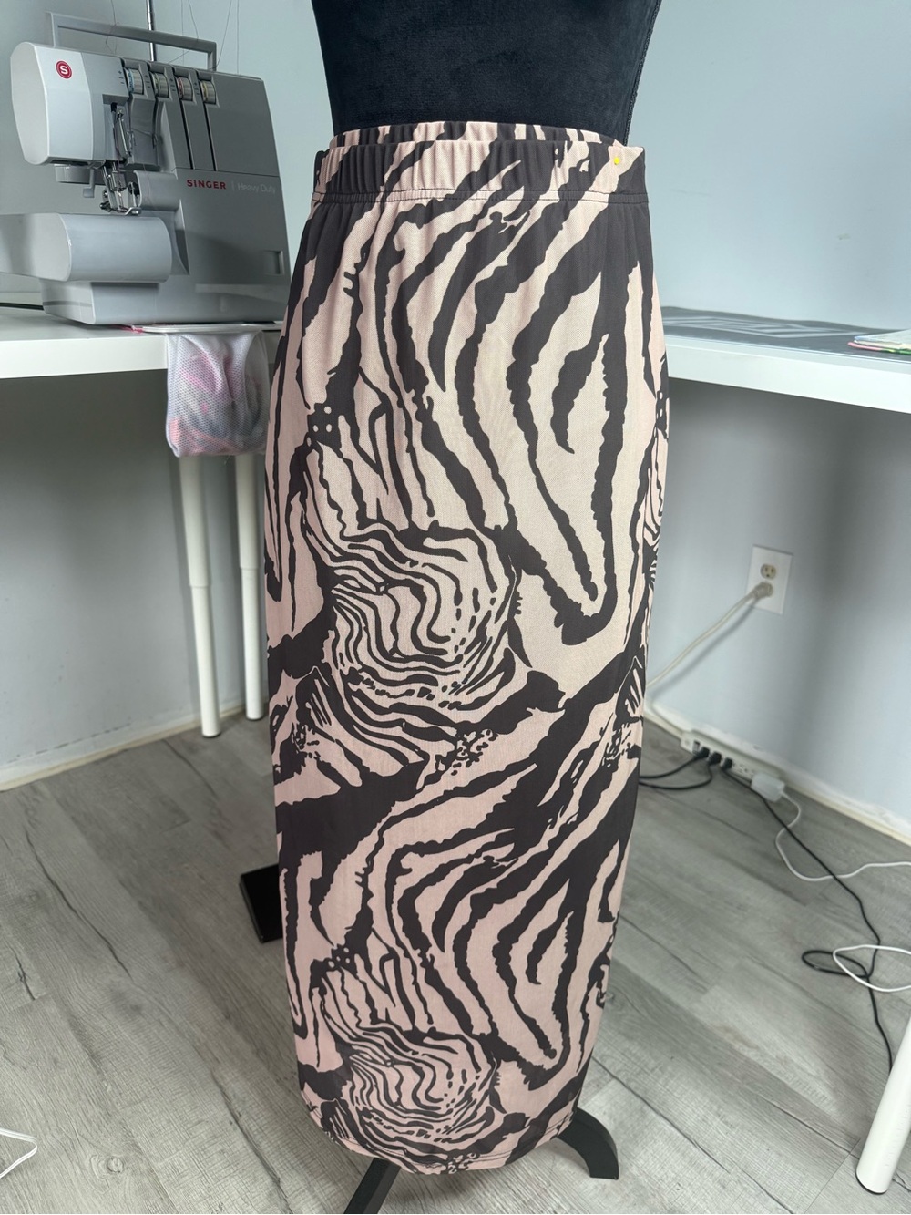 SHEIN Beige and Black Zebra-Print Maxi Skirt